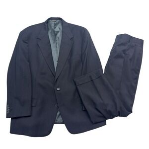 vtg 90s Austin Reed 48R 40x30 Navy Blue Stripe 2pc Pant Suit Wool USA Pleated